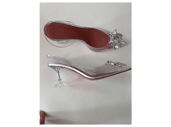 Amina Muaddi Decolte Slingback begum Grigio - vista 8