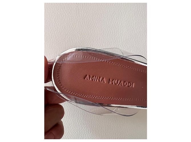 Amina Muaddi Decolte Slingback begum Grigio - vista 9