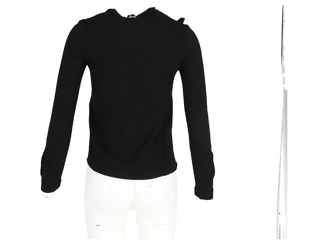 Langarmbluse aus schwarzem Polyester mit Rüschendetails und Reißverschluss Maje - Ansicht 6