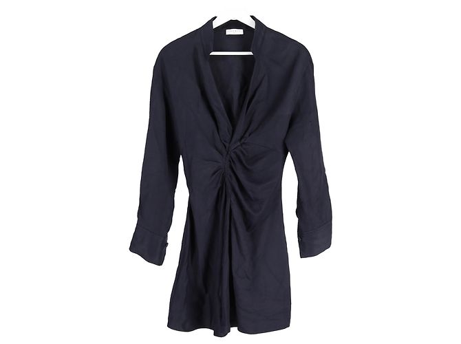 Mini-Longsleeve-Kleid mit gerafftem Frontdetail von Sandro Paris aus navyblauer Viskose Marineblau - Ansicht 4