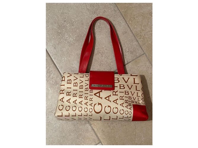 Borsa Bulgari in seta beige - vista 2