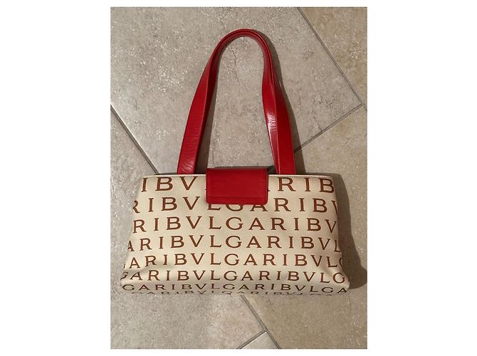 Borsa Bulgari in seta beige - vista 3