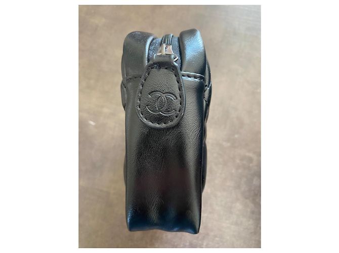 Autre Marque Chanel Bolsa de Raquete de Tênis Couro Preto Acolchoado - vista 7
