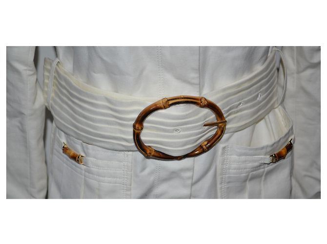 Chaqueta Zara blanca de algodón y lino con cinturón efecto bambú Blanco - vista 2
