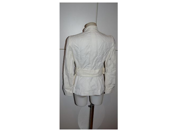 Chaqueta Zara blanca de algodón y lino con cinturón efecto bambú Blanco - vista 4