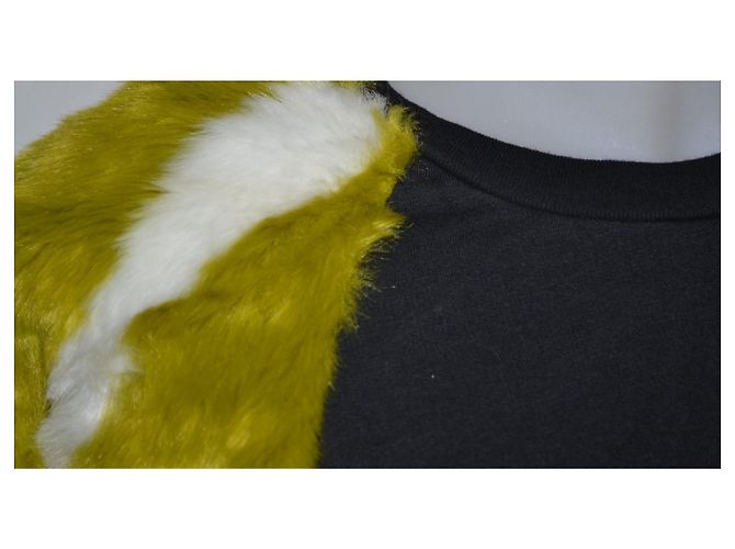 Zara Baumwollpullover mit Kunstfell-Schultern schwarz Mehrfarben - Ansicht 2