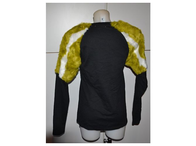 Zara Baumwollpullover mit Kunstfell-Schultern schwarz Mehrfarben - Ansicht 4