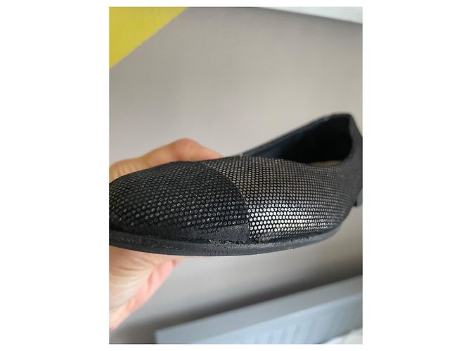Ballerine Chanel Bicolore in Pelle Nera e Metallizzata Nero Metallico - vista 11