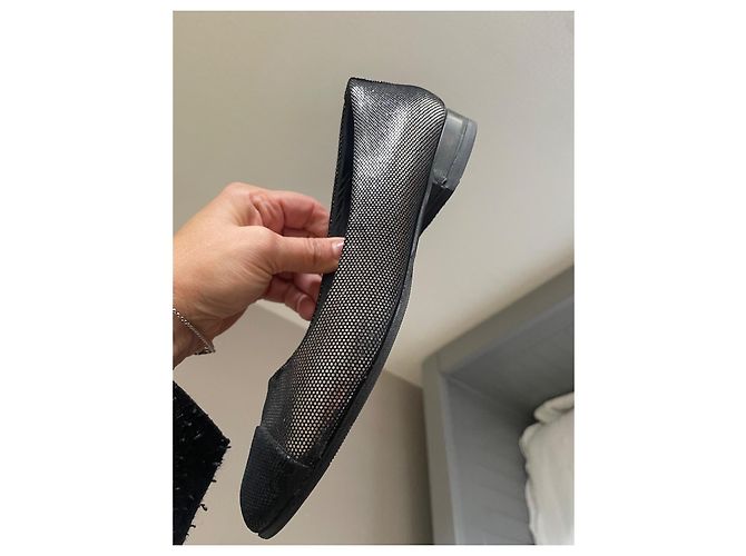 Ballerine Chanel Bicolore in Pelle Nera e Metallizzata Nero Metallico - vista 6