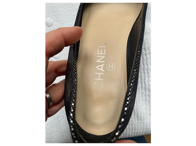 Ballerine Chanel Bicolore in Pelle Nera e Metallizzata Nero Metallico - vista 9
