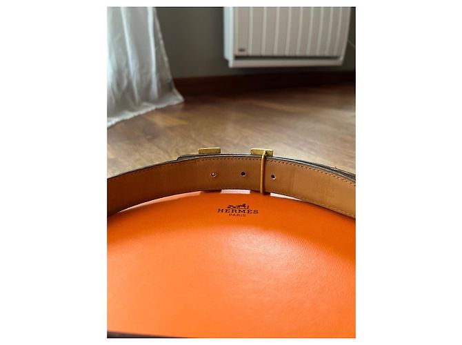 Cinturón Hermès de cuero de cocodrilo negro con hebilla H dorada 85 cm - vista 7