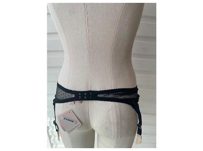 Bretelle Agent Provocateur in pizzo nero e rosa - vista 3