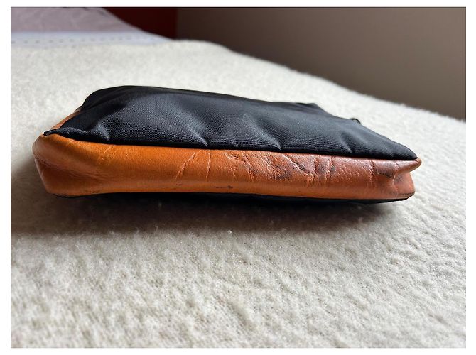 Pochette Longchamp in Nylon e Pelle Marrone Nero - vista 4
