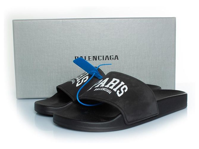 Infradito Balenciaga stampa Parigi in nero - vista 7