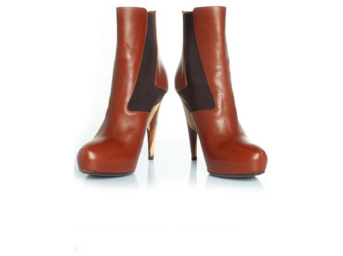 Fendi hidden platform boots in cognac leather - view 7