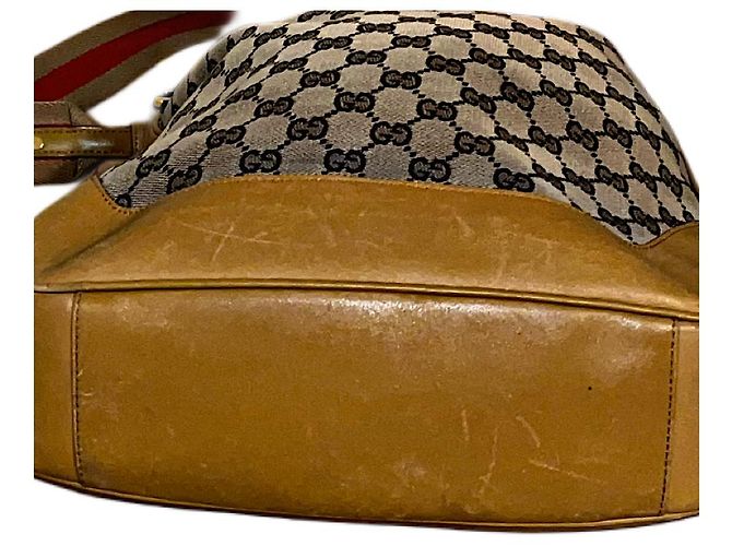 Bamboo Borsa a spalla Gucci Monogram GG con manico in bambù e tracolla Web Beige - vista 13