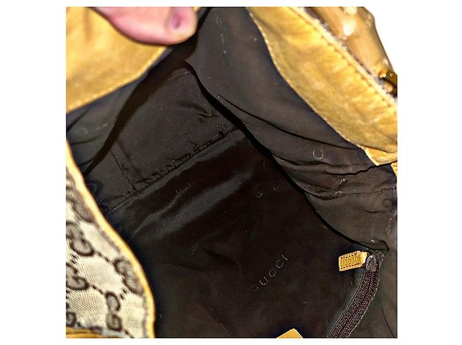 Bamboo Borsa a spalla Gucci Monogram GG con manico in bambù e tracolla Web Beige - vista 14