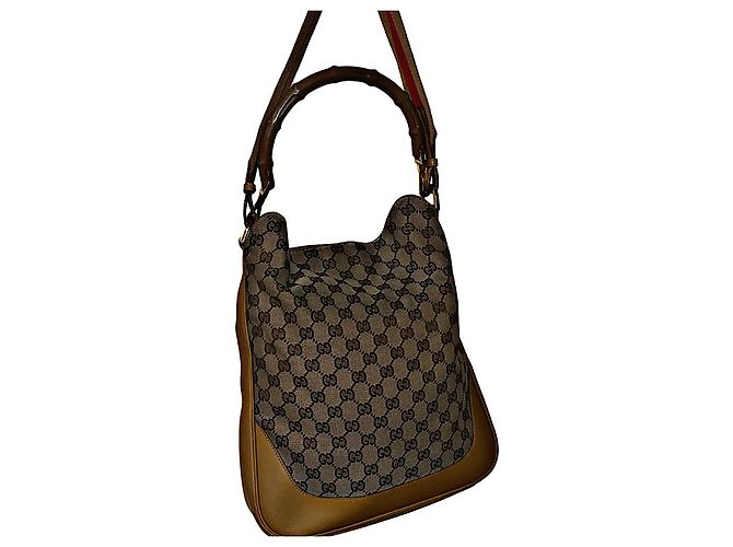 Bamboo Borsa a spalla Gucci Monogram GG con manico in bambù e tracolla Web Beige - vista 2
