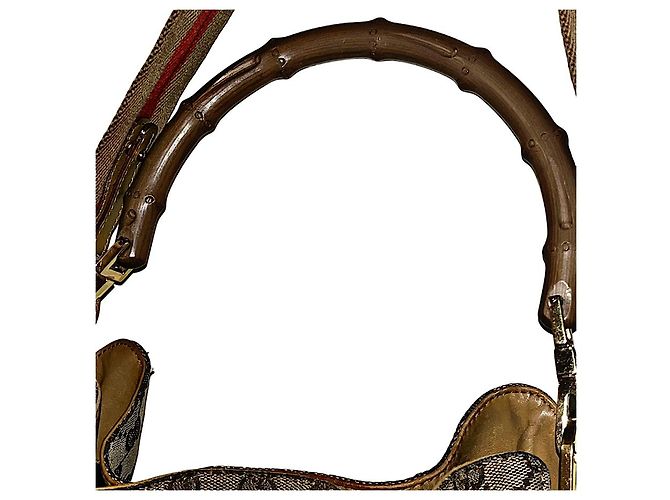 Bamboo Borsa a spalla Gucci Monogram GG con manico in bambù e tracolla Web Beige - vista 4
