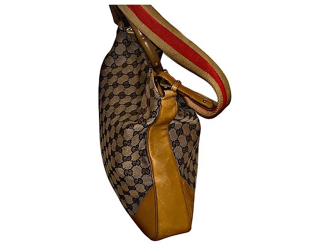 Bamboo Borsa a spalla Gucci Monogram GG con manico in bambù e tracolla Web Beige - vista 9