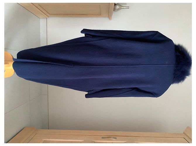Autre Marque Abrigo de lana de visón y piel de visón azul marino con capucha - vista 5