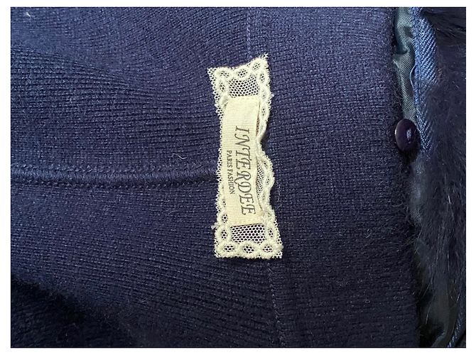 Autre Marque Abrigo de lana de visón y piel de visón azul marino con capucha - vista 8