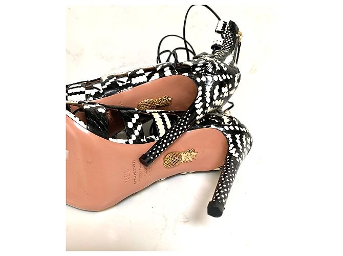 Sandálias Aquazzura Amazon de couro preto com amarração - vista 7