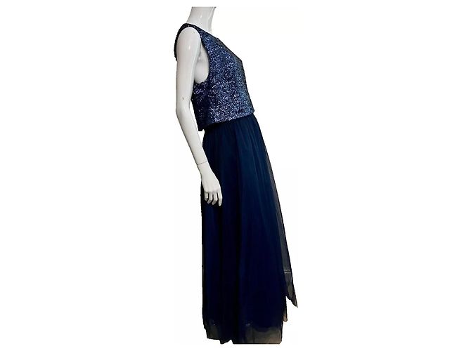 Vera Wang Abito da ballo in paillettes e tulle blu navy - vista 3
