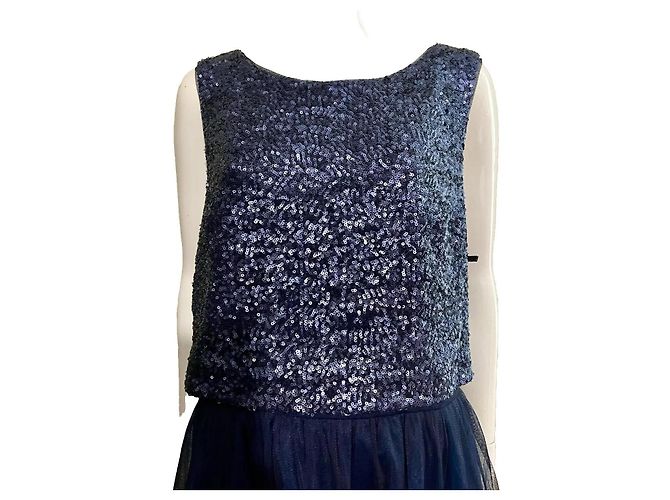 Vera Wang Abito da ballo in paillettes e tulle blu navy - vista 5