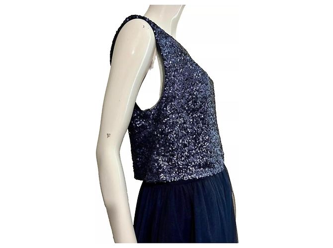Vera Wang Abito da ballo in paillettes e tulle blu navy - vista 6