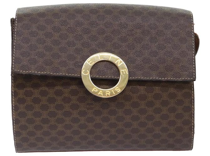 Céline Bolsa de ombro em lona Macadam CELINE em couro PVC marrom Auth 89824 - vista 13