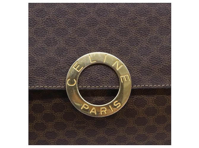 Céline Bolsa de ombro em lona Macadam CELINE em couro PVC marrom Auth 89824 - vista 17