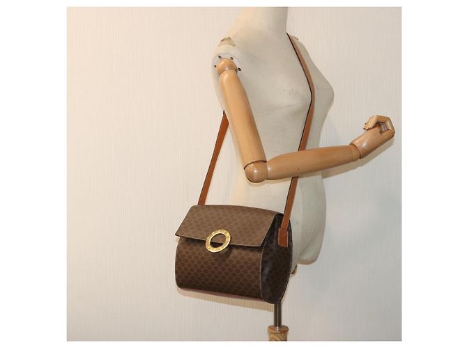 Céline Bolsa de ombro em lona Macadam CELINE em couro PVC marrom Auth 89824 - vista 26