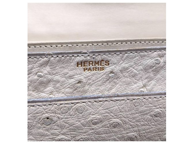 Borsa a mano in pelle di struzzo avorio Hermès Crudo - vista 10