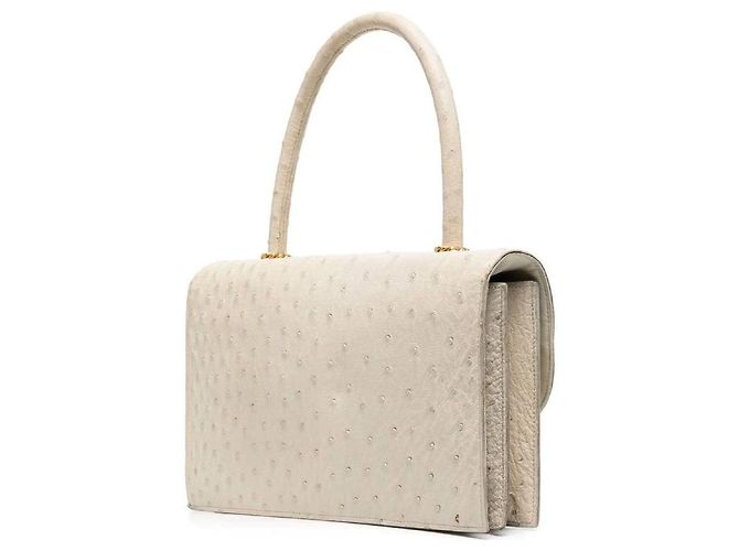 Borsa a mano in pelle di struzzo avorio Hermès Crudo - vista 3