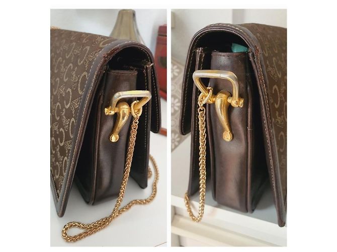 Céline Vintage Umhängetasche Braun Golden - Ansicht 10