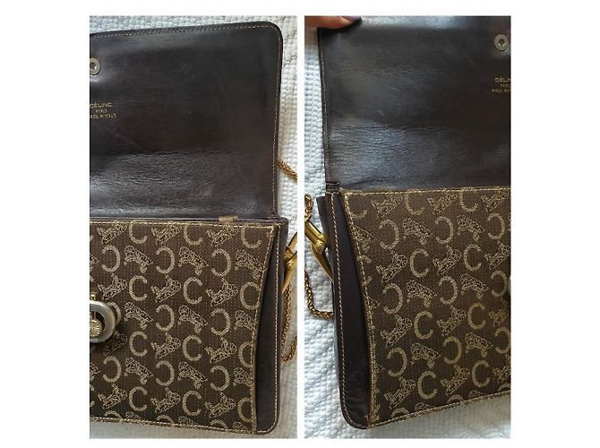 Céline Vintage Umhängetasche Braun Golden - Ansicht 12