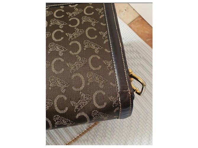 Céline Vintage Umhängetasche Braun Golden - Ansicht 15