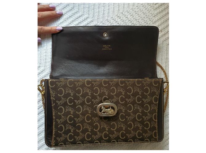 Céline Vintage Umhängetasche Braun Golden - Ansicht 7