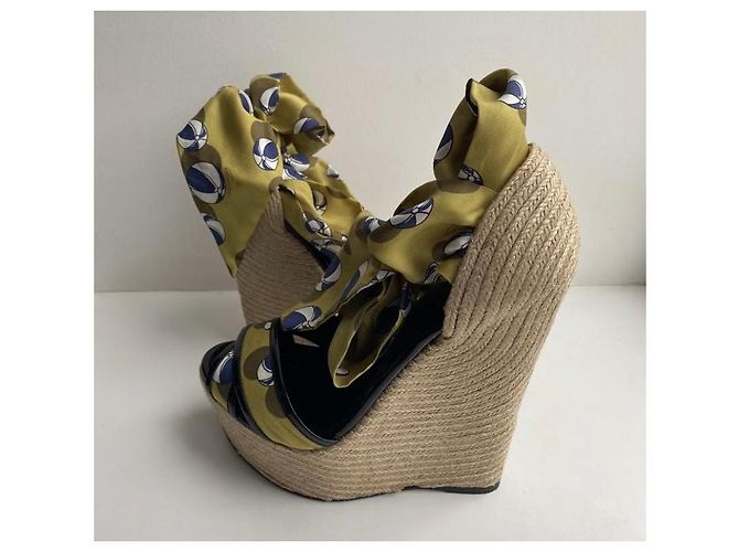 Marmont Sciarpa in seta e juta multicolore Gucci, zeppa con avvolgimento alla caviglia Giallo - vista 4