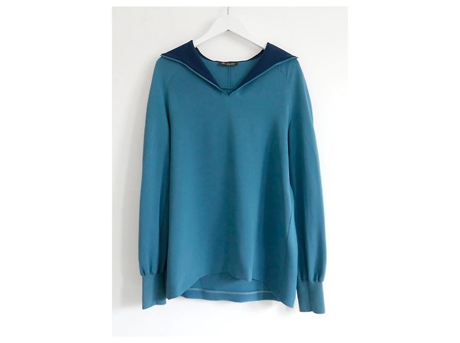 Blusa con capucha Isida de seda Loro Piana Azul Turquesa - vista 2