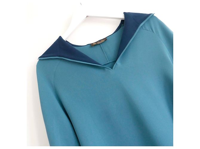 Blusa con capucha Isida de seda Loro Piana Azul Turquesa - vista 3