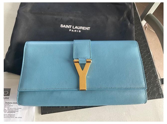Pochette Saint Laurent Chyc in pelle azzurra Blu chiaro - vista 2