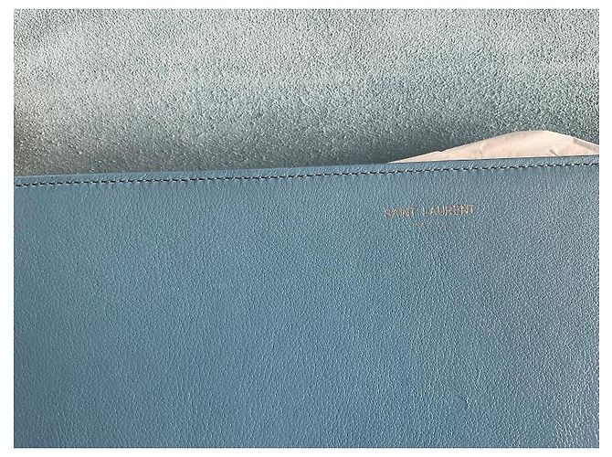 Pochette Saint Laurent Chyc in pelle azzurra Blu chiaro - vista 3