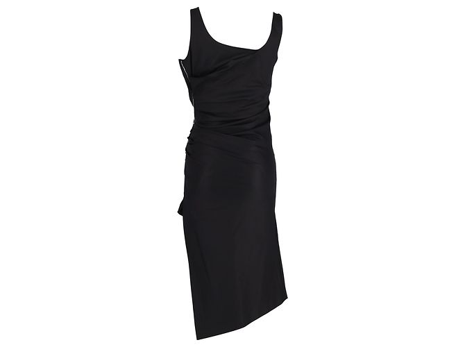 Max Mara Midi-Kleid aus schwarzem Polyester mit gerafftem Seitendetail - Ansicht 2
