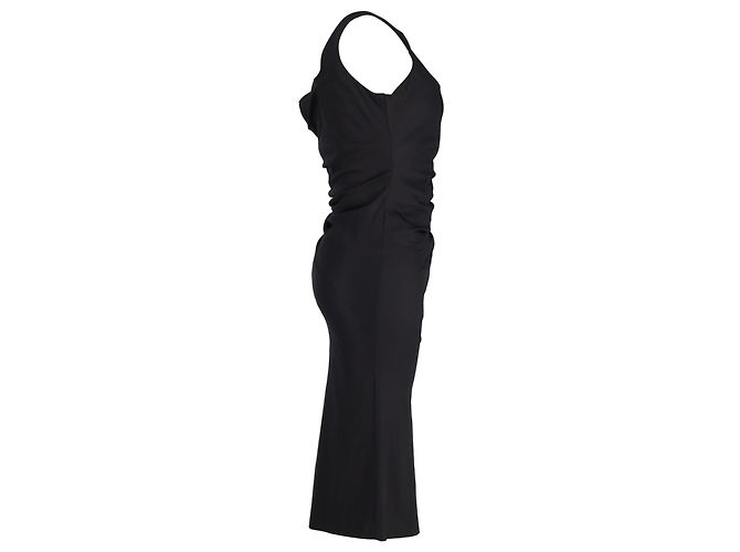 Max Mara Midi-Kleid aus schwarzem Polyester mit gerafftem Seitendetail - Ansicht 3