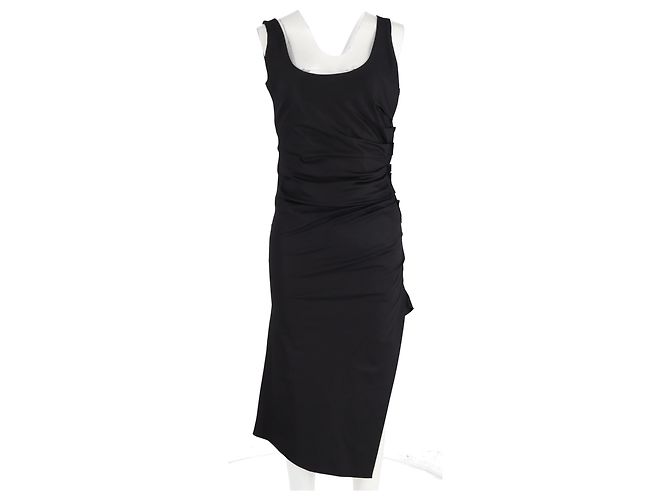 Max Mara Midi-Kleid aus schwarzem Polyester mit gerafftem Seitendetail - Ansicht 4