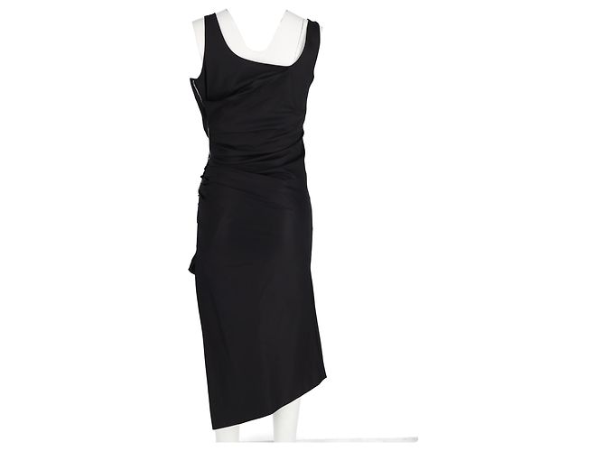 Max Mara Midi-Kleid aus schwarzem Polyester mit gerafftem Seitendetail - Ansicht 5