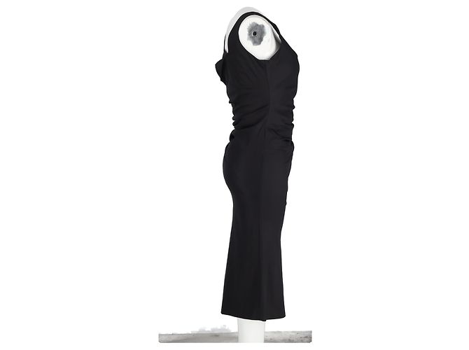 Max Mara Midi-Kleid aus schwarzem Polyester mit gerafftem Seitendetail - Ansicht 6
