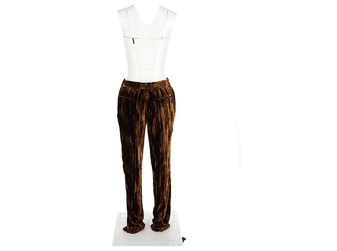 Pantalones rectos ajustados de terciopelo marrón Saint Laurent Castaño - vista 6